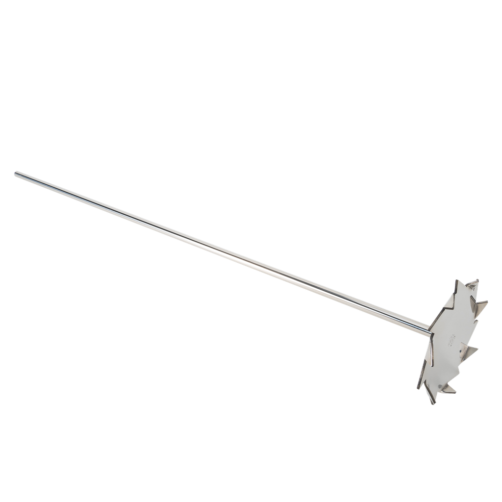 Dissolving stirrer, 316L stainless steel. Shaft length 600mm x 8mm diameter. Impeller diameter 100mm.