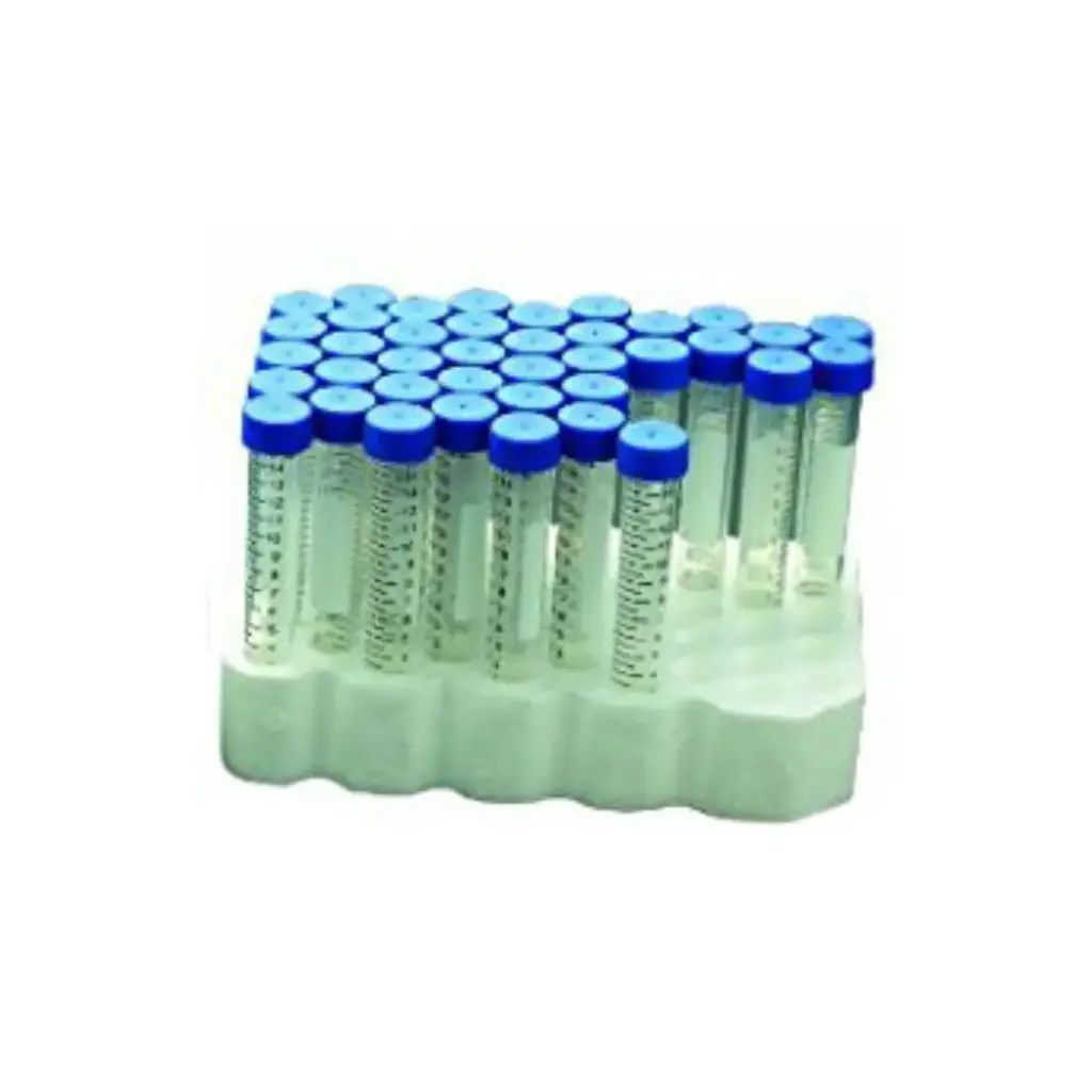 SCILOGEX 15mL Polypropylene Centrifuge Tubes - Conical, Foam Rack, Sterile, 50/Rack, 300/CS