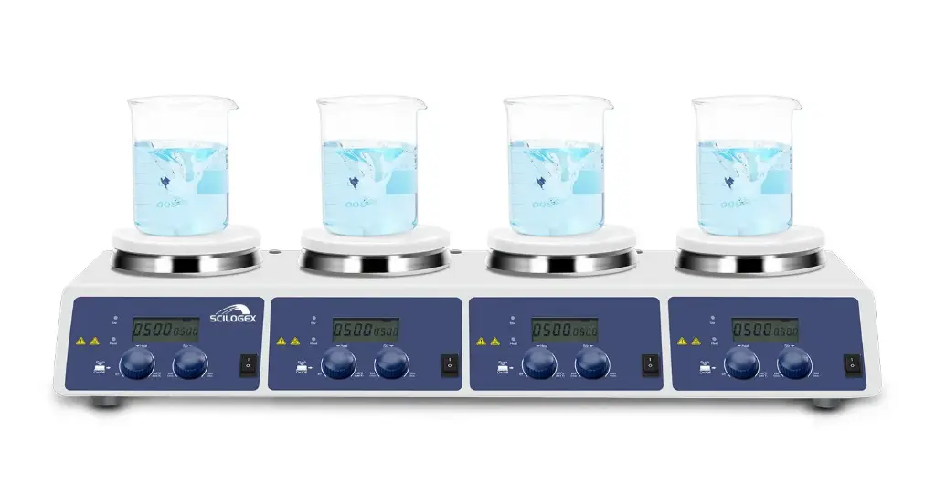 SCILOGEX SCI340-4 Digital Hotplate-Stirrer 4-Channel, Ceramic Plates, 340ºC / 1500rpm Max.