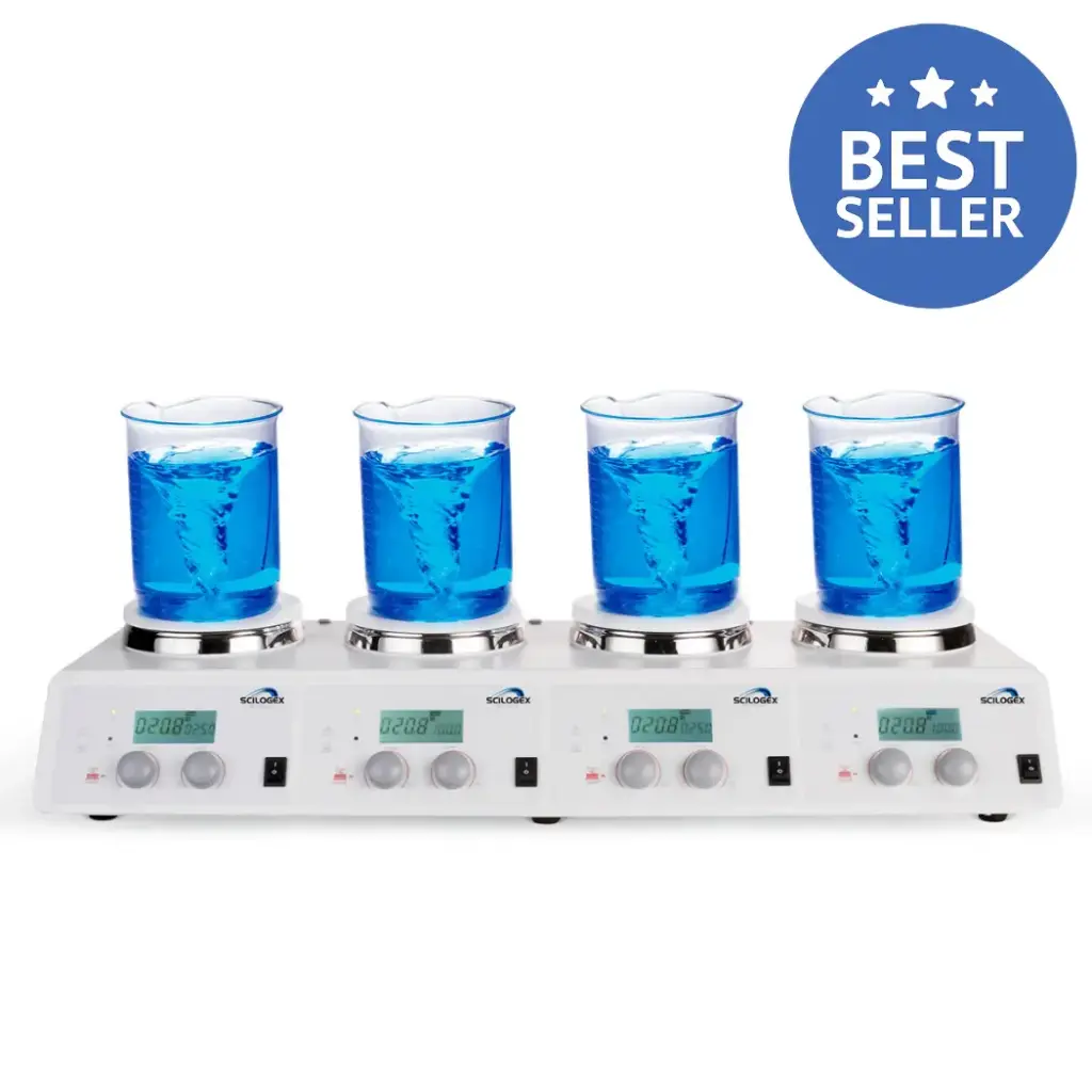 SCILOGEX SCI340-4 Digital Hotplate-Stirrer 4-Channel, Ceramic Plates, 340ºC / 1500rpm Max.