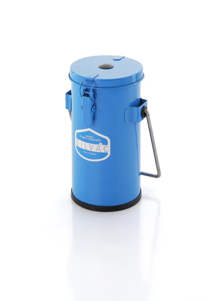 SCILOGEX DILVAC Blue Metal Cased Dewar Flasks, lids, with lid clamps