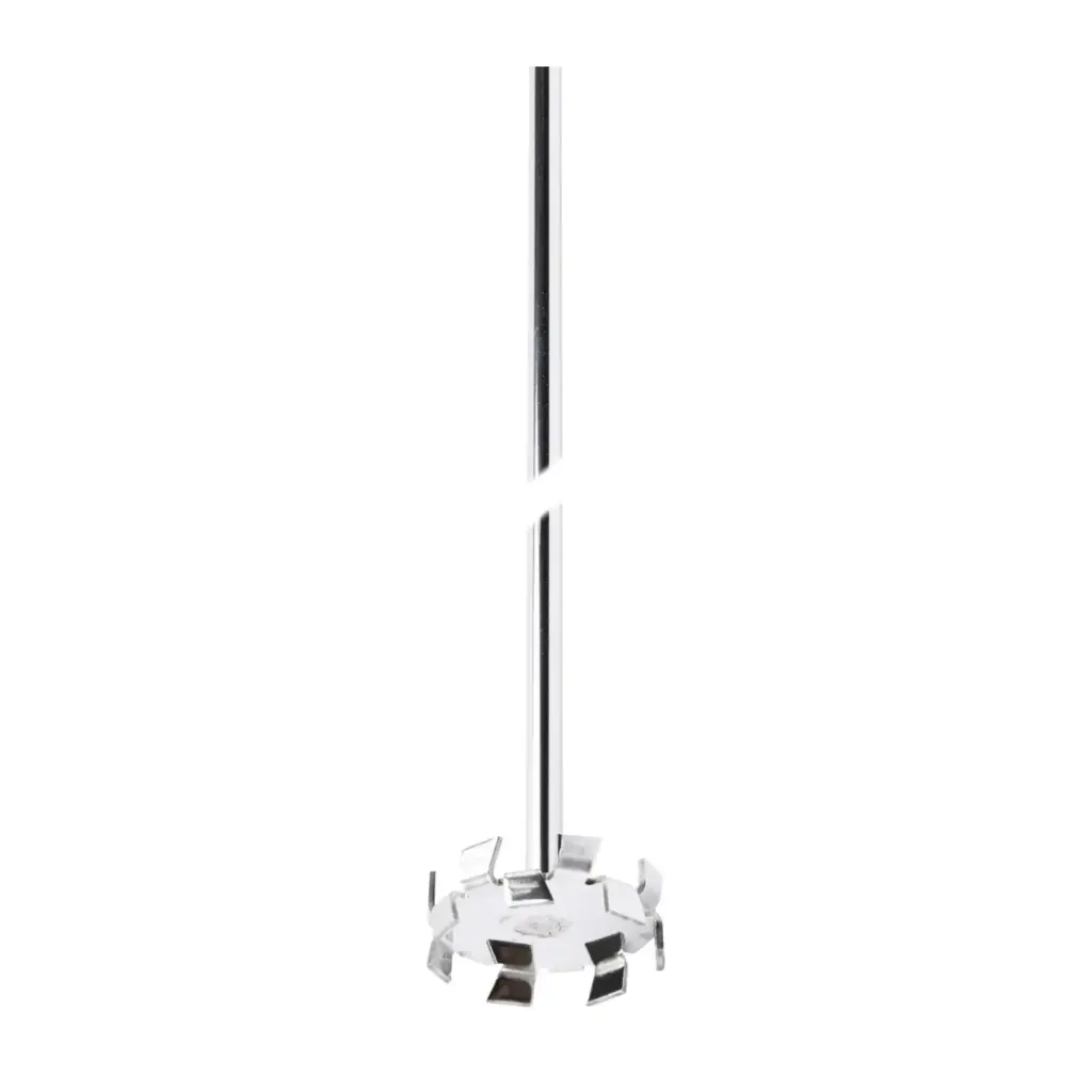Radial-flow stirrer, 316L stainless steel. Shaft length 400mm x 8mm diameter. Impeller width 50mm