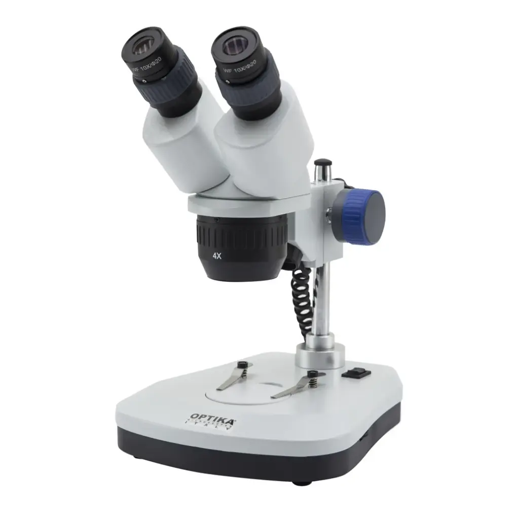 SFX Stereomicroscope, pillar stand, 20x40x, LED Incident & transmitted light, rechargeable batteries not included