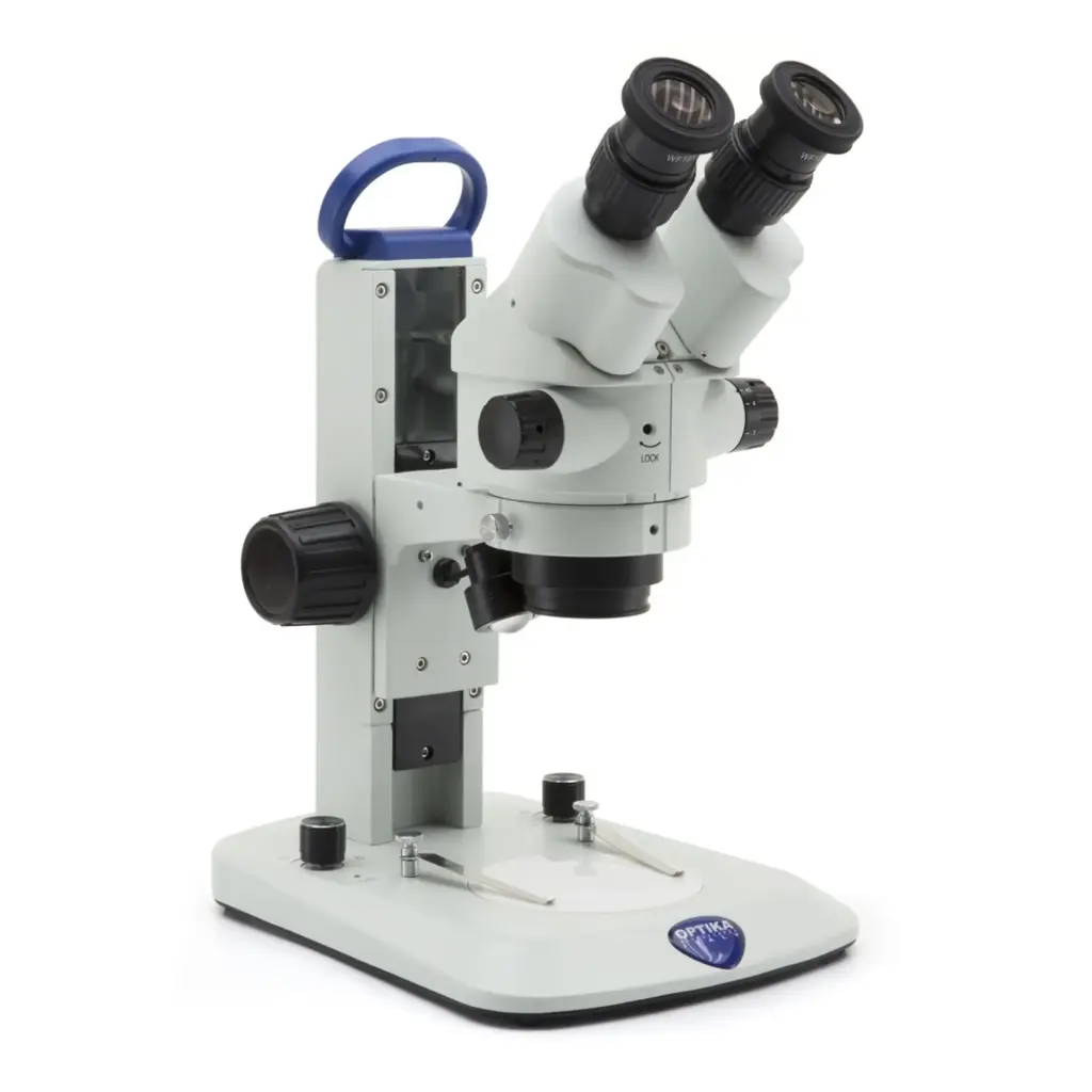SLX Trinocular Stereomicroscope 7x-45x, fixed arm, Zoom ratio 6.43:1, LED Incident & transmitted light , rechargeable batteries not included
