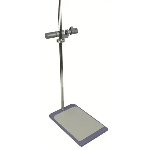 [18900131] Plate stand with support rod and clamp. Plate size 12 x 8in. Rod length 31L x 0.6in dia.
