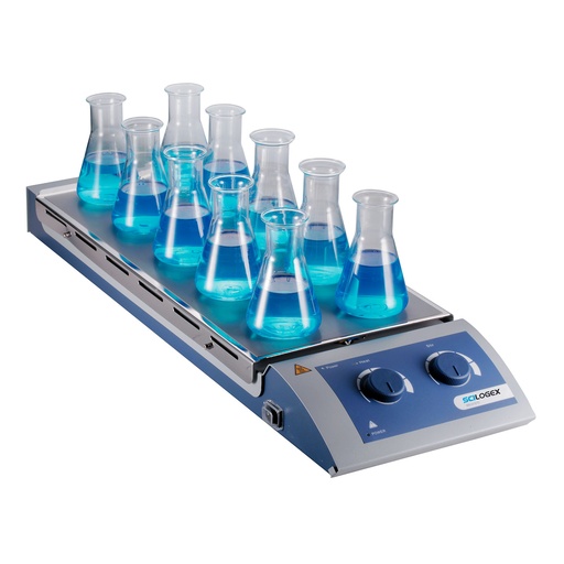 [811321029999] SCILOGEX SCI120-HS 10-Place Analog Magnetic Hotplate Stirrer, 120ºC /1100rpm Max.
