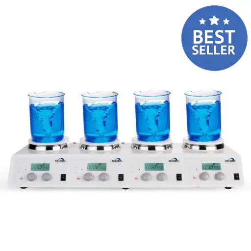[80302711109999] SCILOGEX SCI340-4 Digital Hotplate-Stirrer 4-Channel, Ceramic Plates, 340ºC / 1500rpm Max.