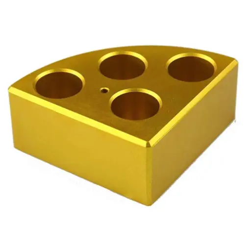 [18900049] Aluminum Gold quarter reaction block, 4 holes 16ml reaction vessel 21.6mm dia x 31.7mm depth