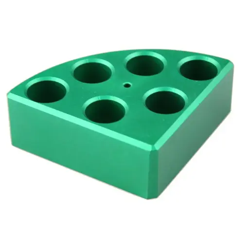 [18900048] Aluminum Green quarter reaction block, 6 holes 8ml reaction vessel 17.75mm dia x 26mm depth