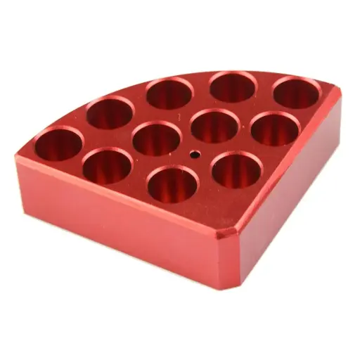 [18900002] Aluminum Red quarter reaction block, 11 holes 4 ml reaction vessel 15.2mm dia x 20mm depth